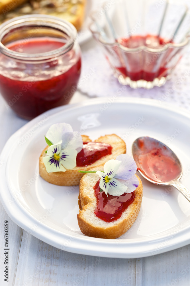 Toasts with homemade strawberry jam Toasts with homemade strawberry jam