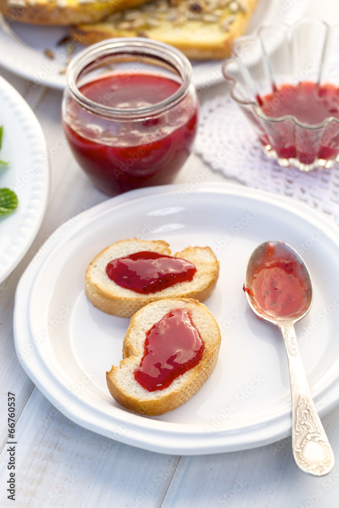Toasts with homemade strawberry jam