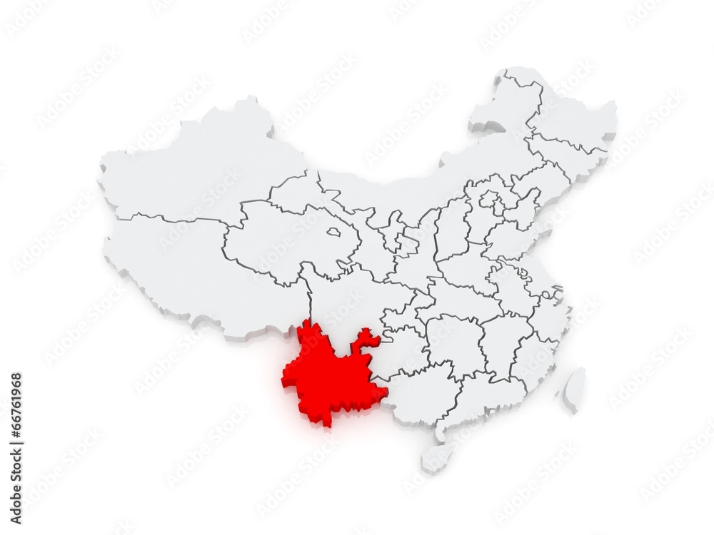 Map of Yunnan. China.