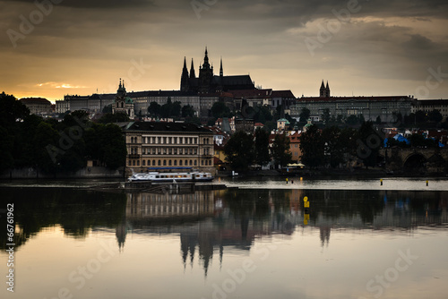 Vltava river and a Prague Castle Czech Republic .