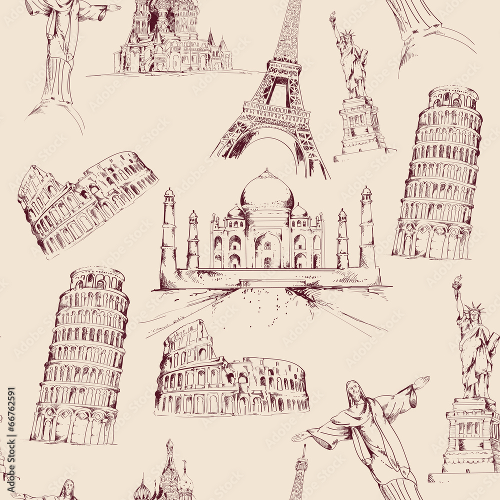 World landmark seamless pattern