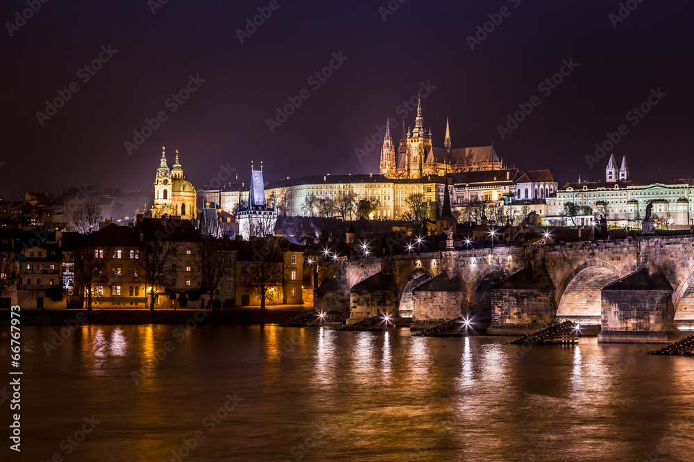 The View on Prague gothic Castle with Charles Bridge