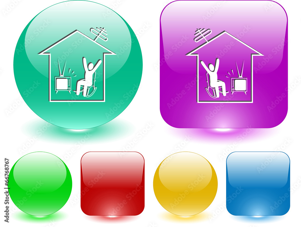 Home watching TV. Vector interface element.