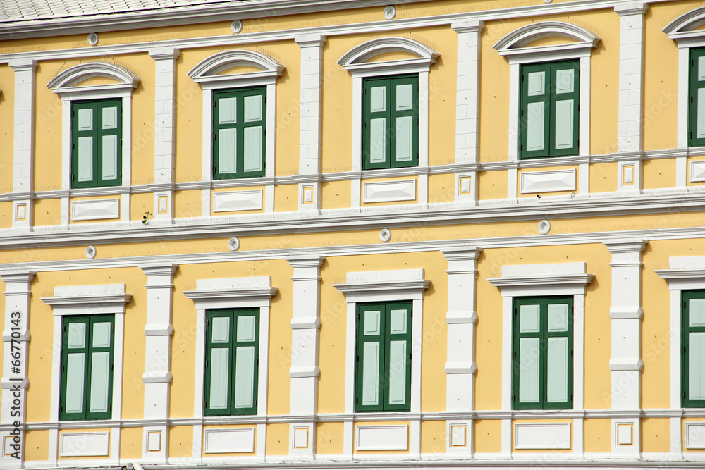 old  building green color window design