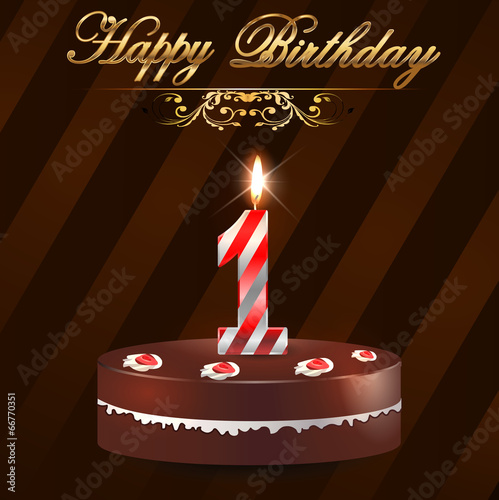 1 year Happy Birthday Card with cake and candles