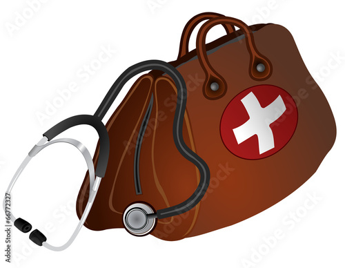 Vector format of brown doctors bag with cross and stethoscope