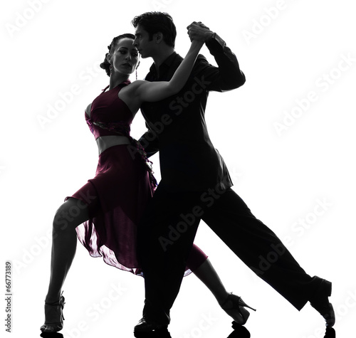 Valokuvatapetti couple man woman ballroom dancers tangoing  silhouette