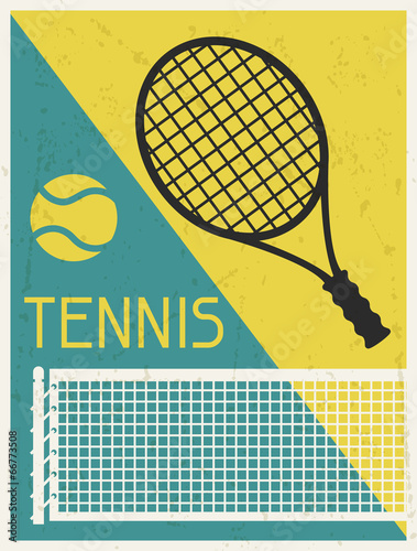 Tennis. Retro poster in flat design style.