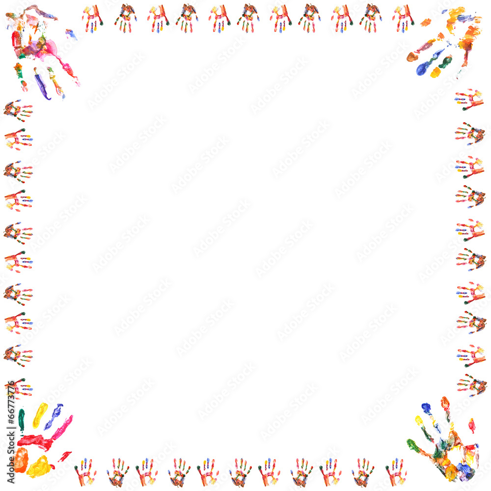 Frame of color hands print isolated on white Frame of color hands print isolated on white