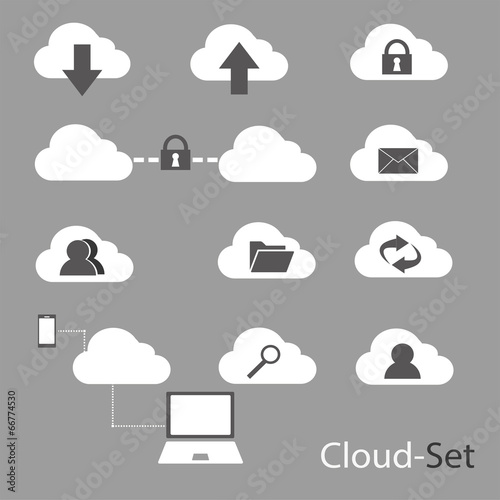 digital cloud icon set