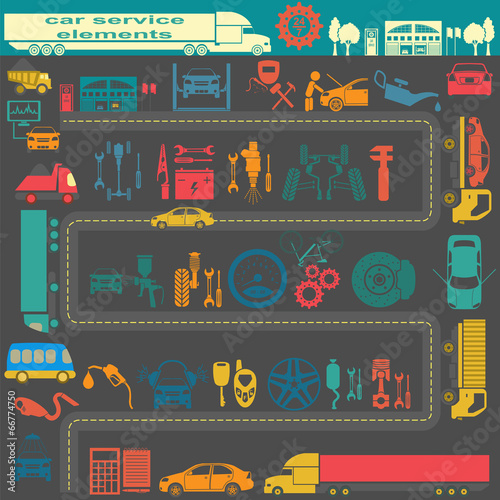 Set of auto repair service elements for creating your own infogr