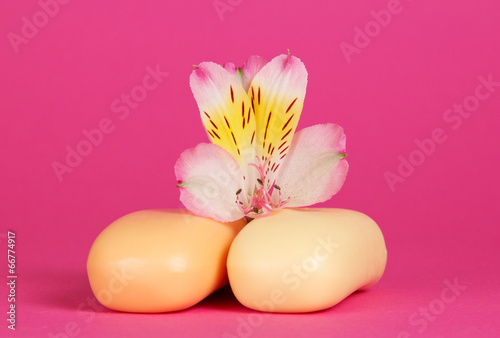 Beautiful flower of an alstroemeria and soap