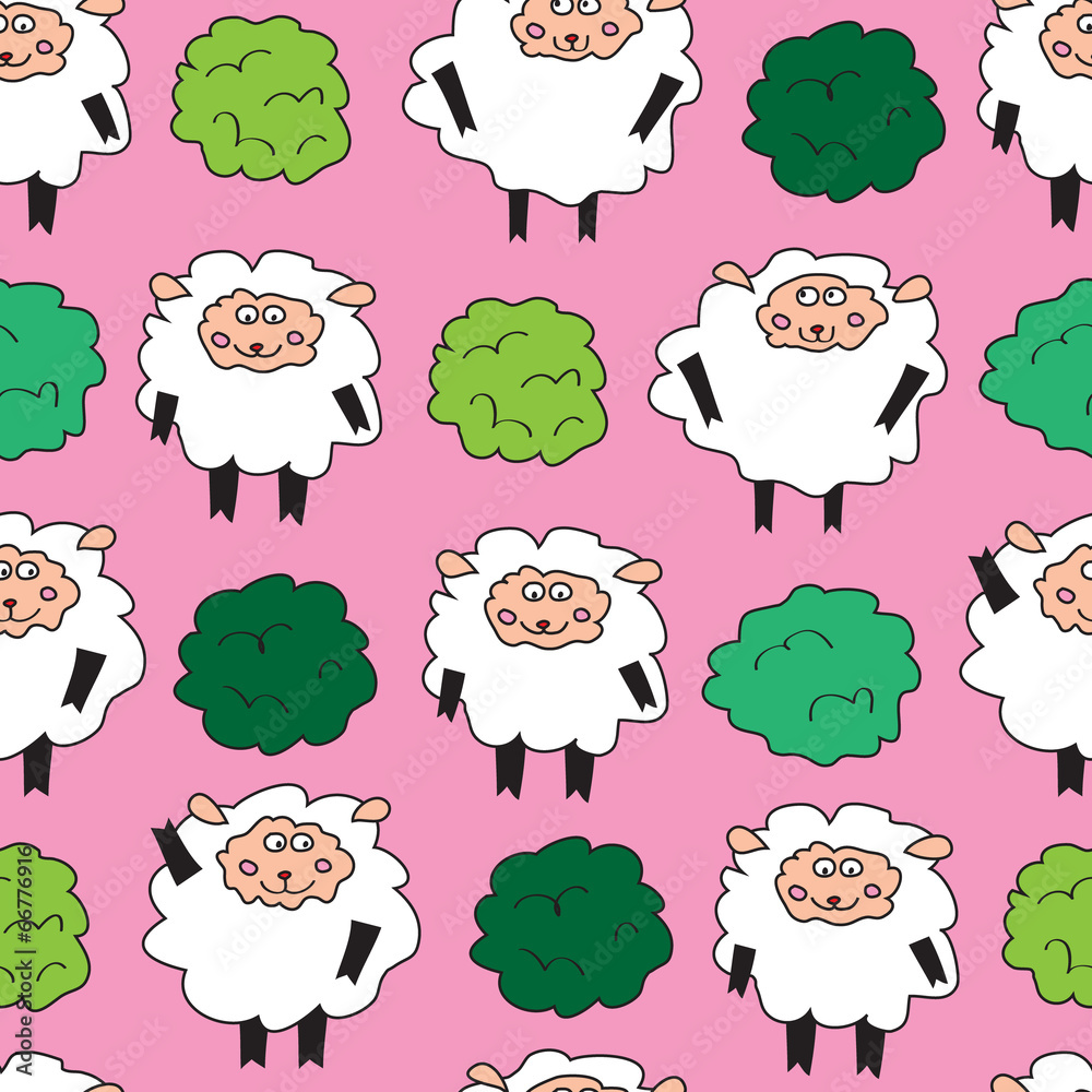 Sheep and shrubs. Seamless pattern. Sheep and shrubs. Seamless pattern.