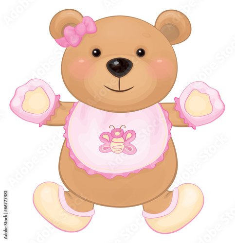 Vector cute baby bear girl isolated.