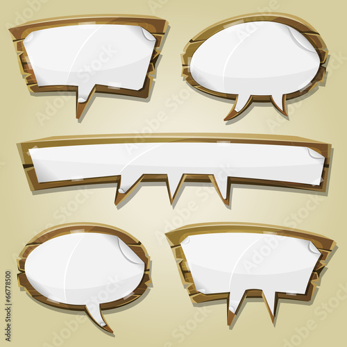 Paper Signs On Wood Speech Bubbles Set