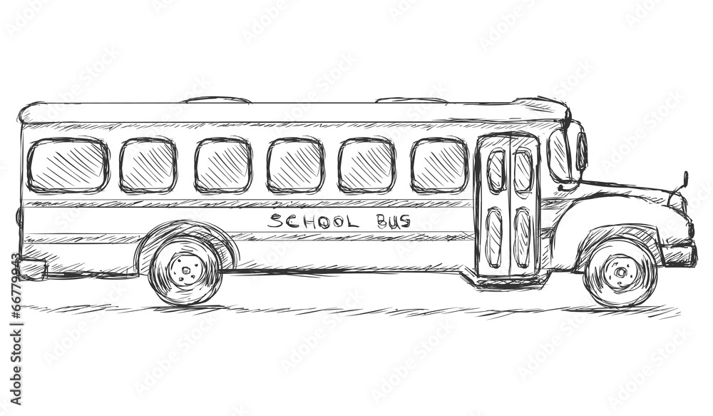 Single one line drawing of old classic school bus Vector Image
