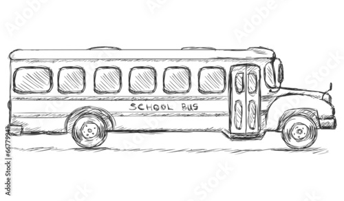 Vector Sketch School Bus. Side View.