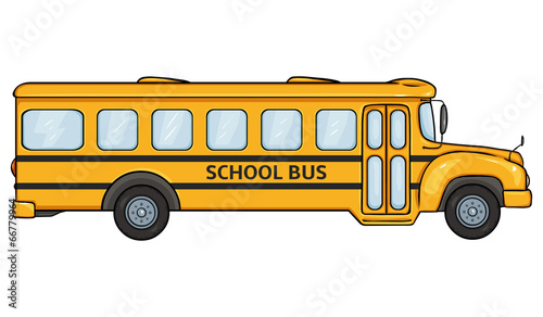 Vector Cartoon Yellow School Bus. Side View.