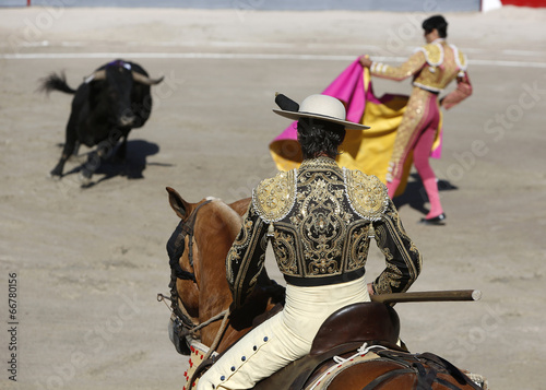 Bullfighter and bull photo