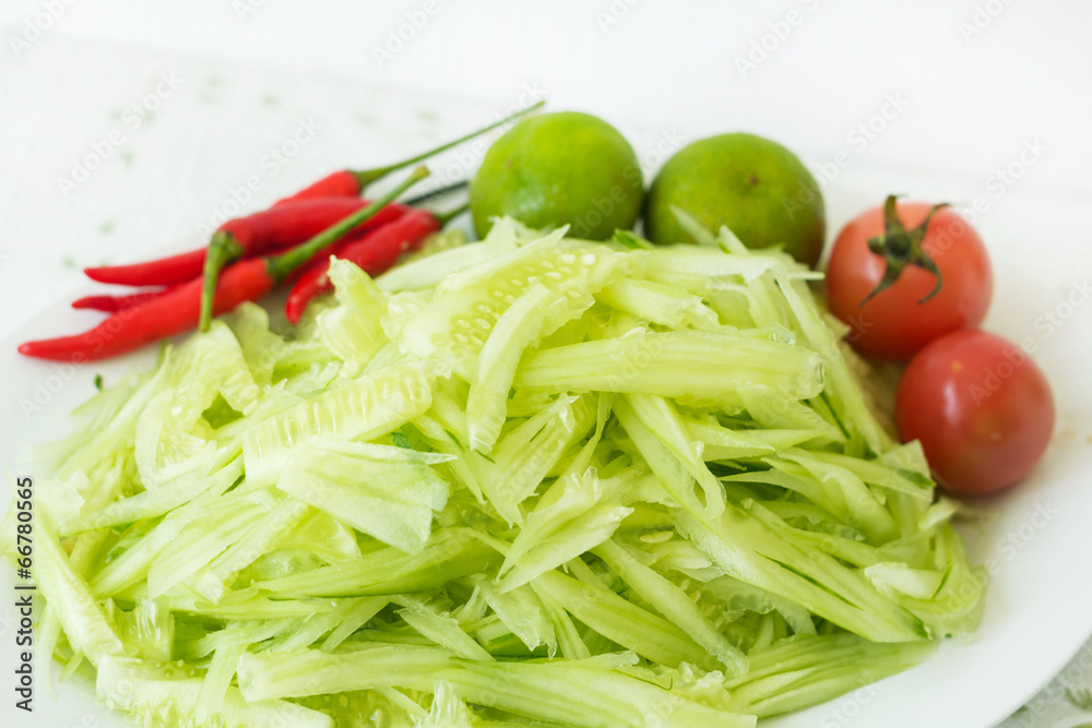 Prepared Thai style cucumber spicy salad