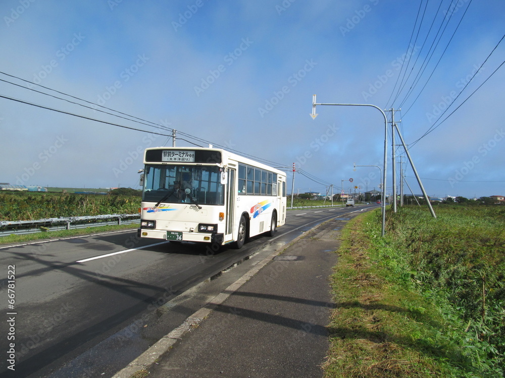 無人地帯を走るバス