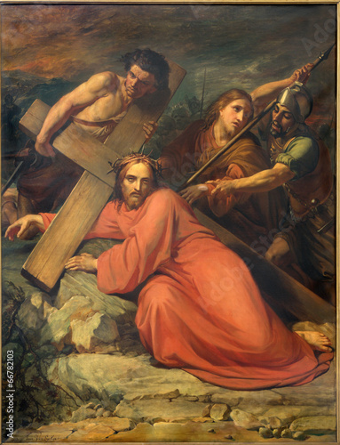 Brussels - Simon of Cyrene help Jesus to carry his cross
