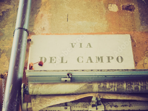 Retro look Via del Campo street sign in Genoa