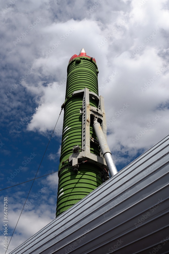 Naklejka premium Intercontinental ballistic missile carried on the train