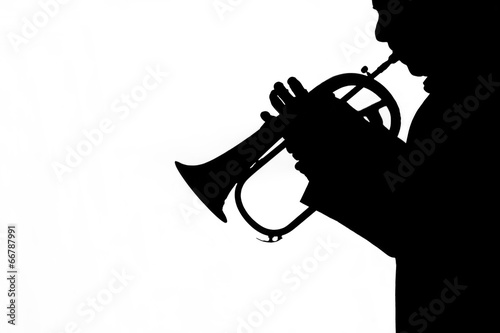 man playing a trumpet on white background