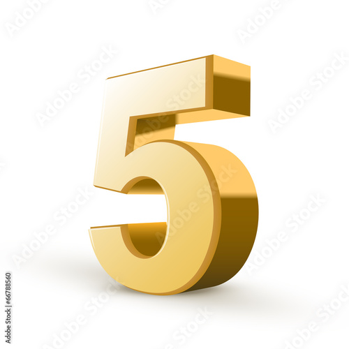 3d shiny golden number 5