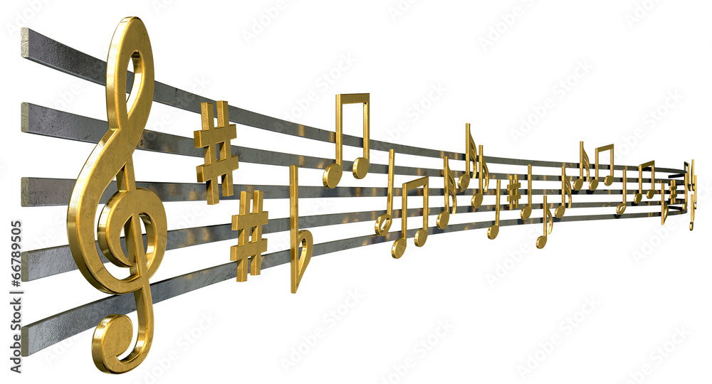 Gold Music Notes On Wavy Lines