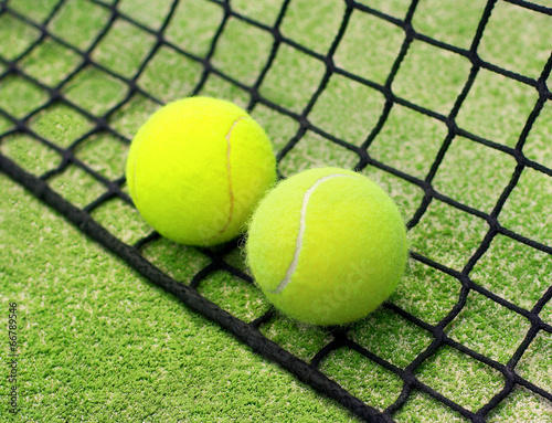 Tennis balls on the net