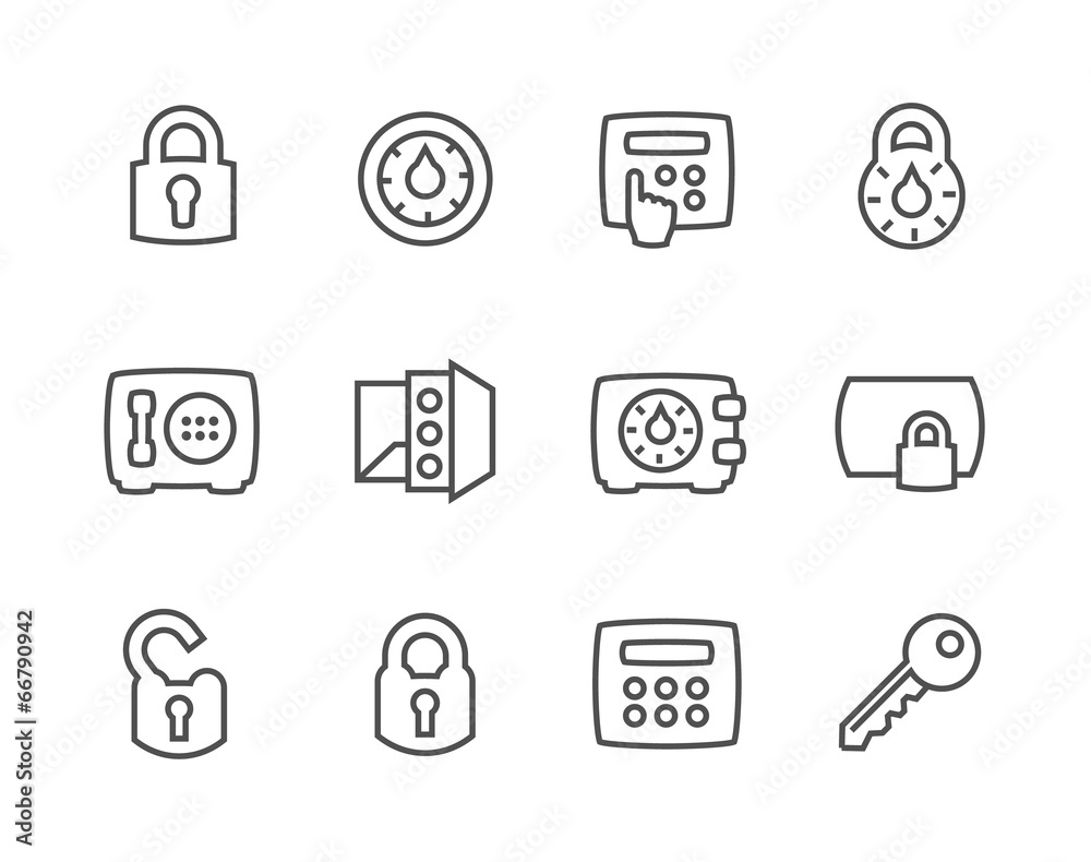 Fototapeta premium Outline Keys and Locks Icons
