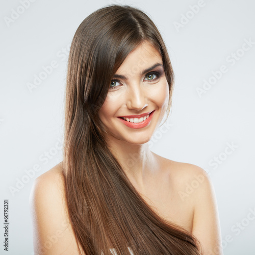 Hair style smiling woman portrait.