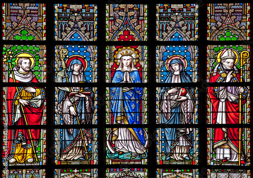 Brussels - windowpane in gothic church Notre Dame du Sablon