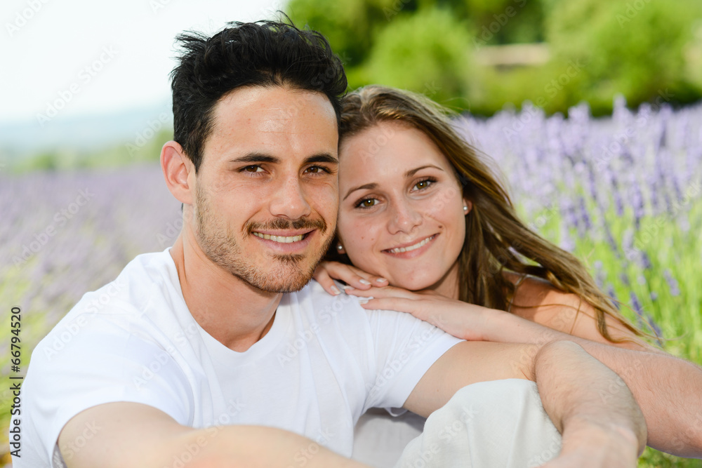 romantic young couple man woman summer lavender field provence romantic young couple man woman summer lavender field provence