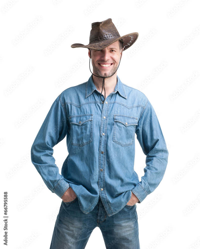 Portrait of Man with cowboy hat isolated on a white background Portrait of Man with cowboy hat isolated on a white background