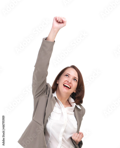 Winner business woman with her hands raised