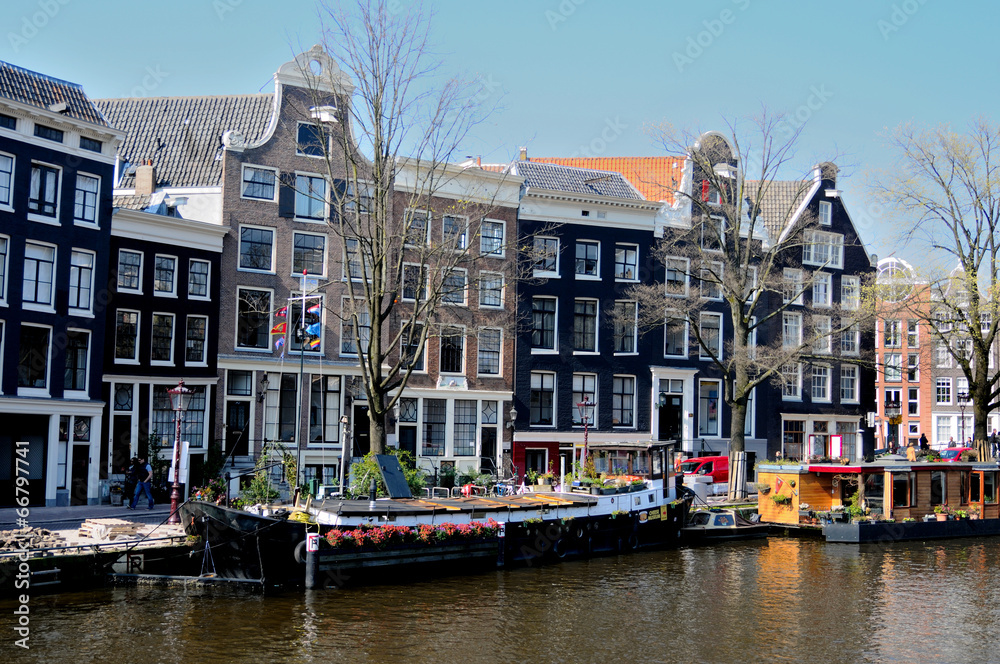 Houseboat on a canal in Amsterdam