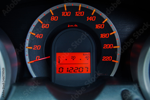 Modern Car Speedometer and Illuminated Dashboard