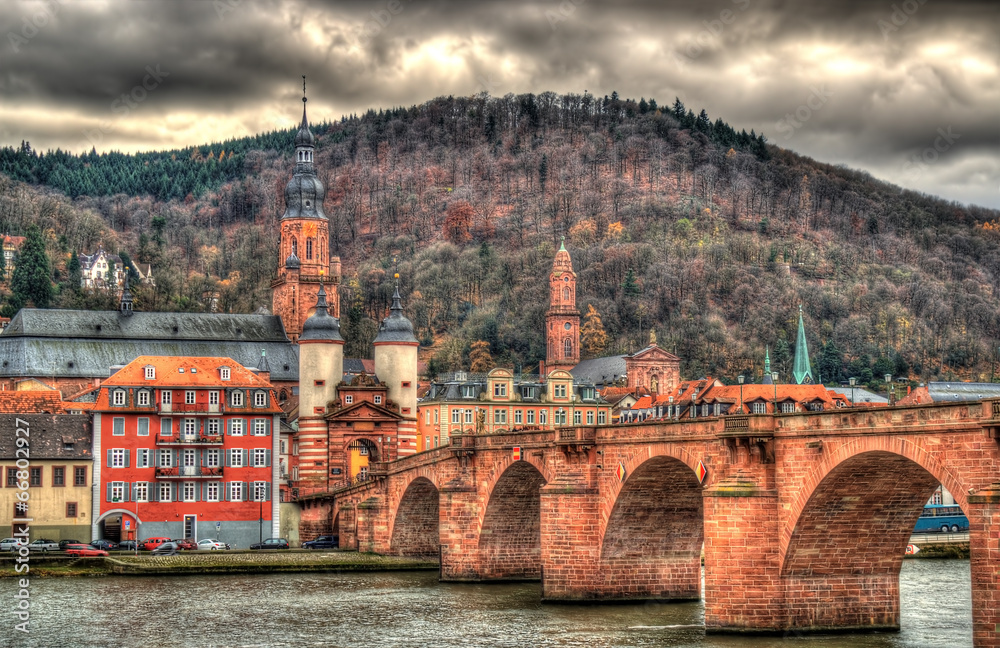 View of Heidelberg with Alte Brucke, Baden-Württemberg, Germany