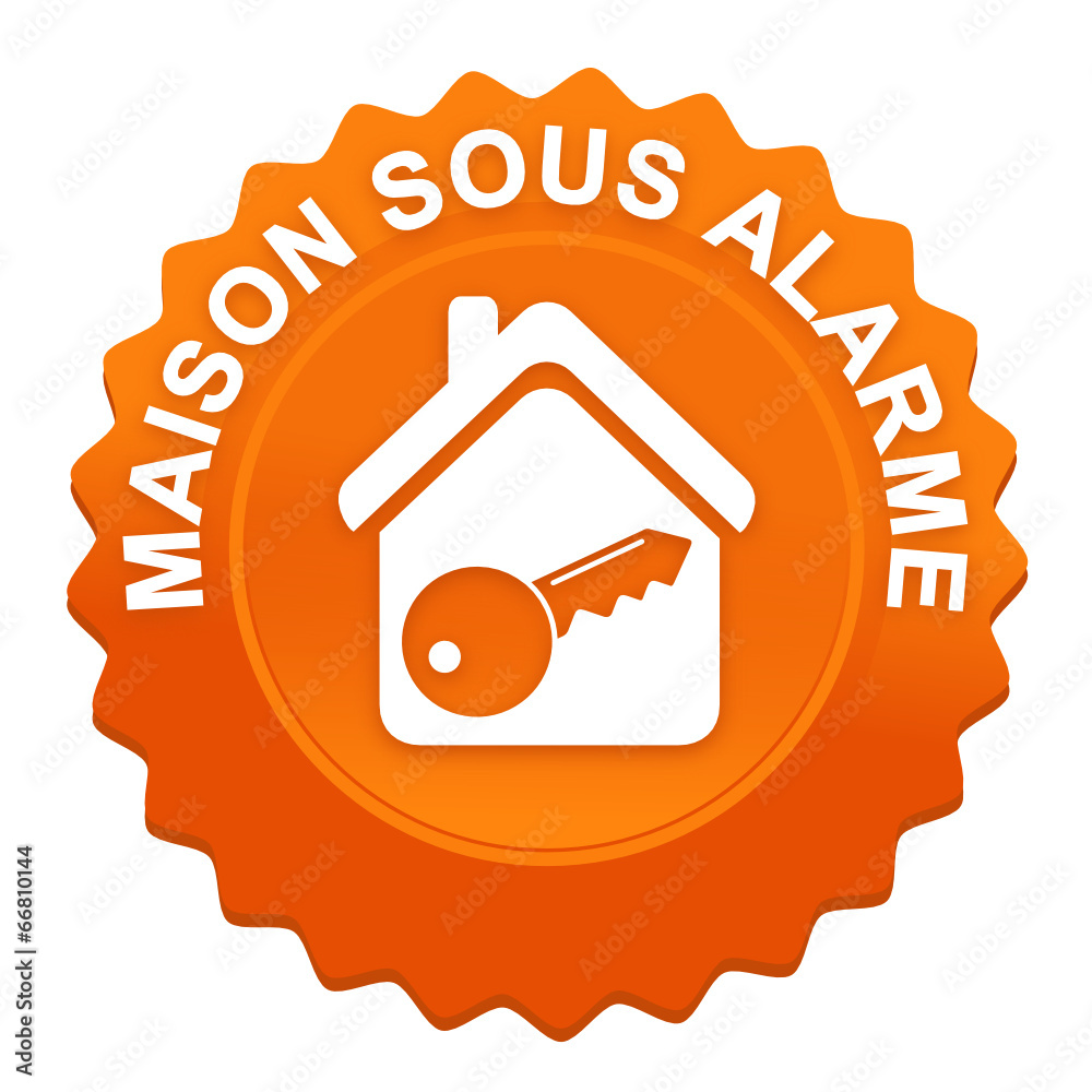 maison sous alarme sur bouton web denté orange