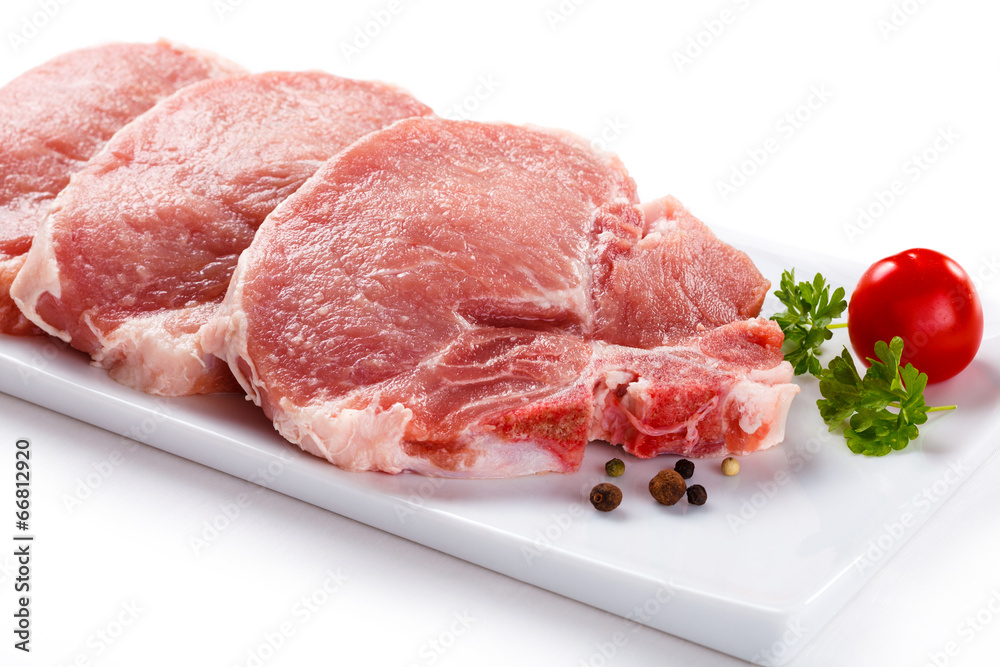 Fototapeta premium Fresh raw pork on white background