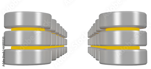 Rows of databases icon with yellow elements perspective view