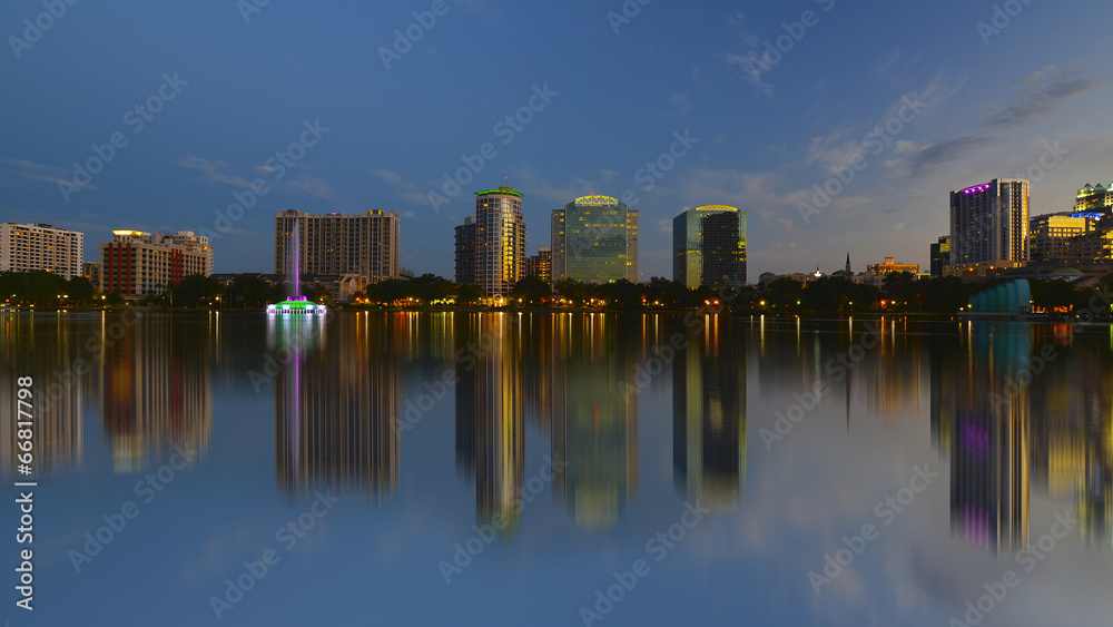 Orlando skyline, lake Eola