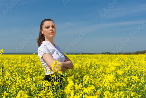 business woman at the flower field