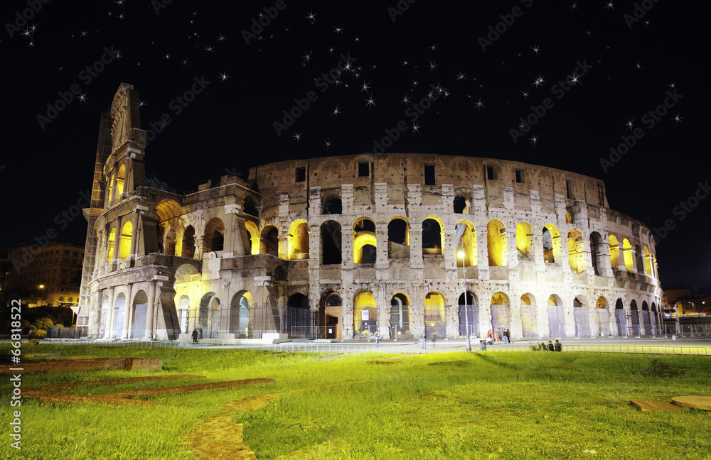 Colosseum in Rome against the night star sk