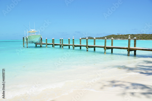 Yacht at the wooden jetty. Exuma, Bahamas © HappyAlex