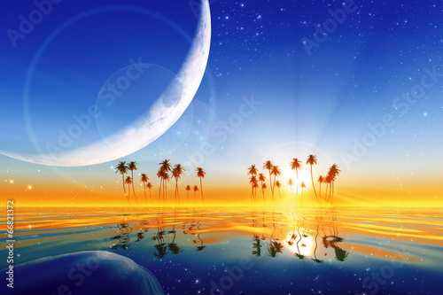 big moon over yellow sunset