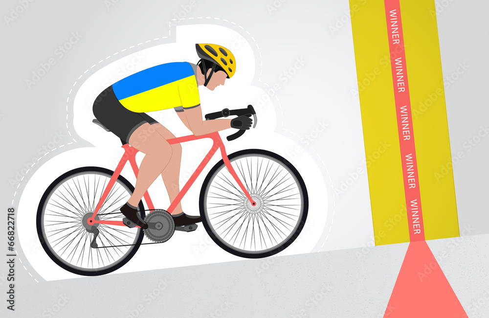 Fototapeta premium Ukrainian cyclist riding upwards to finish line vector isolated